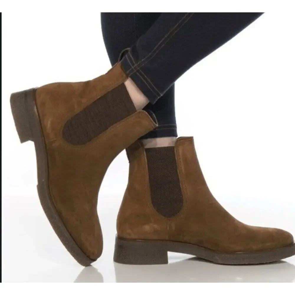 NEW Paul Green Sunny Chelsea Boots •US 7.5• Ankle Toffee Soft Suede Brown $585